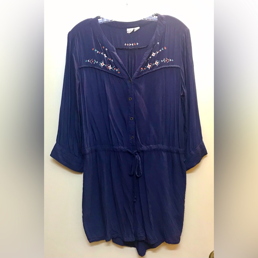 Roxy Navy With Corlorful Embroidered Romper